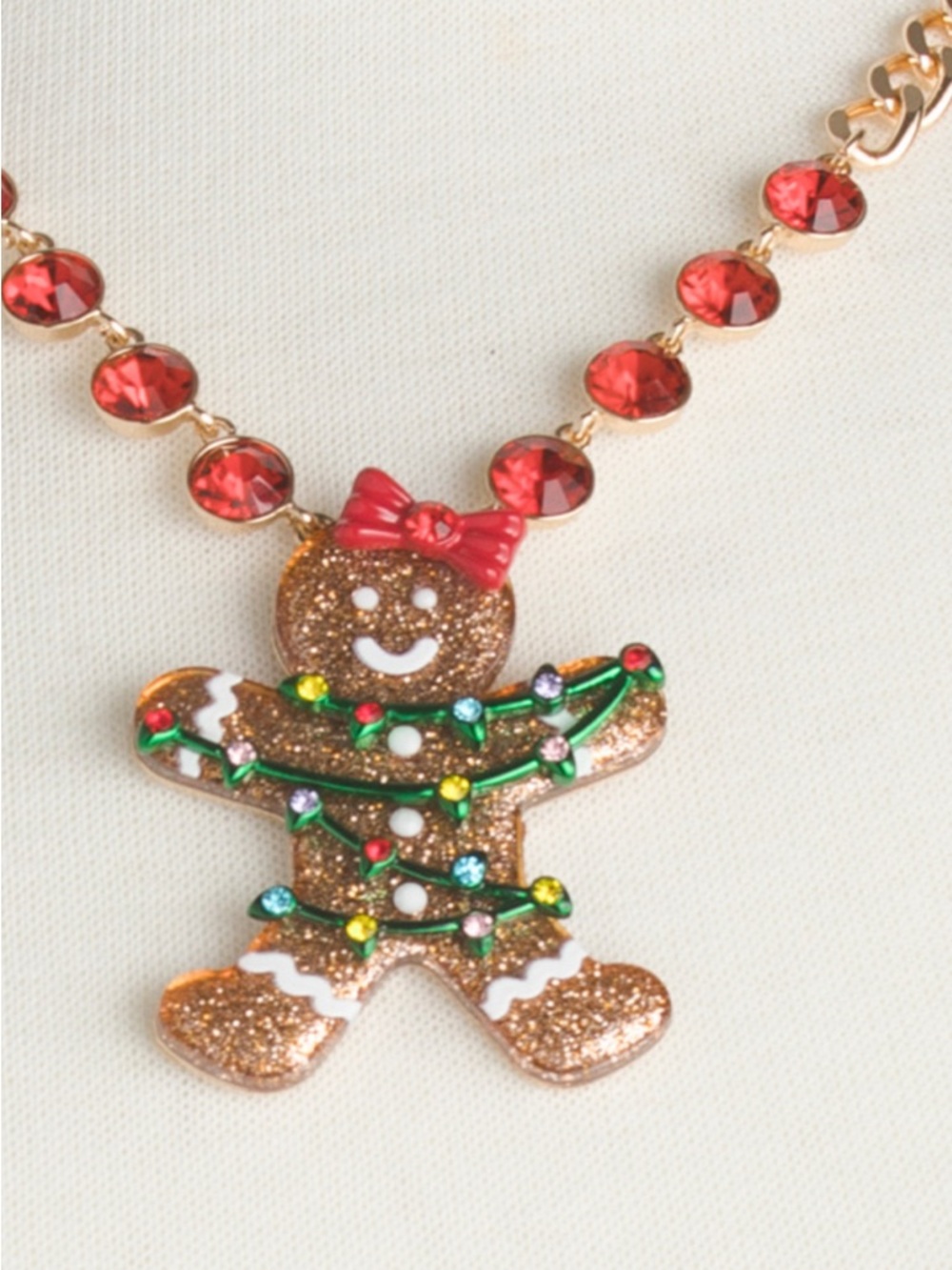 Betsey Johnson Red & Gold Gingerbread Girl Pendant Necklace